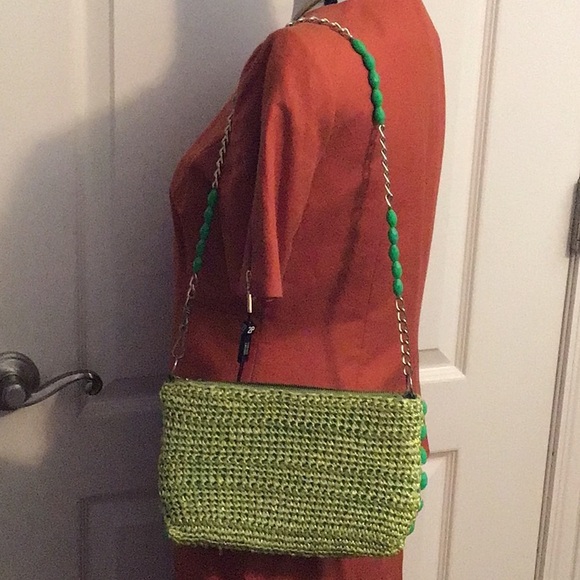 Vintage 1950 green beaded and Wicker purse in excellent condition - Picture 8 of 8